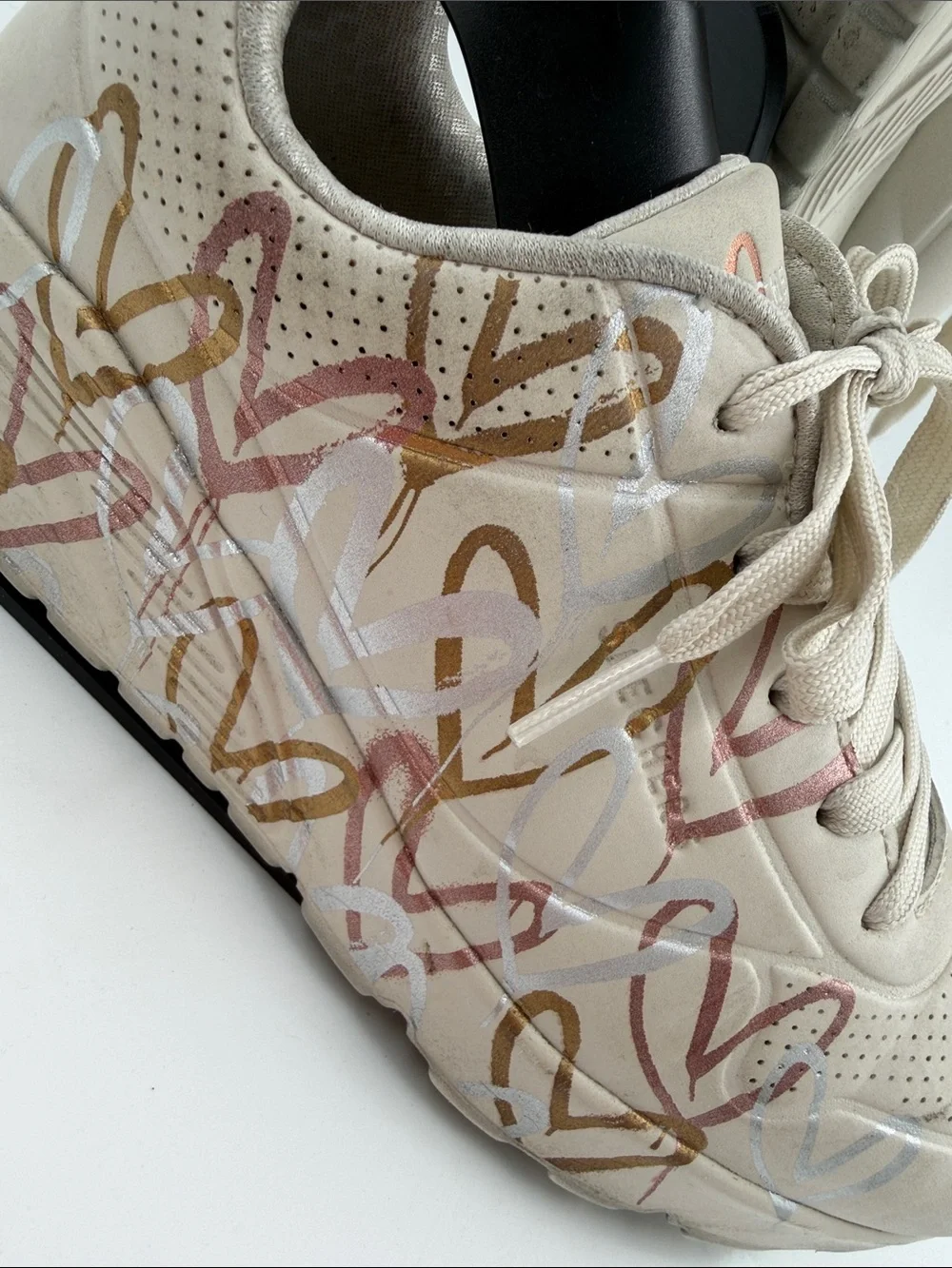 Skechers x JGoldcrown Uno Lite Metallic Love Sneakers Gold Silver Women's Size 5
